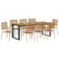Preview: 9 Teile Garten Esstischset Beige Poly Rattan Akazie, Stapelbare Gartenstühle mit Kissen - Set von 2 in Beige Poly Rattan