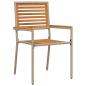 Preview: 9 Teile Garten Esstischset Beige Poly Rattan Akazie, Stapelbare Gartenstühle mit Kissen - Set von 2 in Beige Poly Rattan