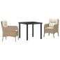 Preview: 3-teiliges Garten-Ess-Set mit Kissen Beige Poly Rattan