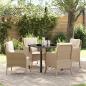 Preview: ARDEBO.de - 5-teiliges Garten-Ess-Set mit Kissen in Beige Poly-Rattan
