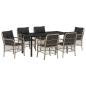 Preview: 7-teiliges Garten-Esszimmer-Set mit Kissen Hellgrauer Poly-Rattan
