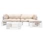 Preview: 4-tlg. Paletten-Lounge-Set mit Kissen in Sandfarben Holz