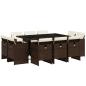 Preview: 11-tlg. Garten-Essgruppe mit Kissen Braun Poly Rattan
