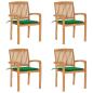 Preview: ARDEBO.de - Stapelbare Gartenstühle mit Kissen 4 Stk. Massivholz Teak
