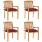 Preview: ARDEBO.de - Stapelbare Gartenstühle mit Kissen 4 Stk. Massivholz Teak