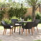 Preview: Garten Essgruppe mit Kissen 5 pcs Schwarz Poly-Rattan