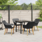 Preview: Garten Essgruppe mit Kissen 5 pcs Schwarz Poly-Rattan