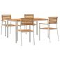 Preview: 5-teilige Garten Esstisch Set aus massivem Teakholz, Outdoor Esstisch 150x90x75 cm aus massivem Teakholz, Stapelbare Gartenstühle 4 Stück aus massivem Teakholz und Stahl