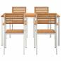 Preview: 5-teilige Garten Esstisch Set aus massivem Teakholz, Outdoor Esstisch 150x90x75 cm aus massivem Teakholz, Stapelbare Gartenstühle 4 Stück aus massivem Teakholz und Stahl