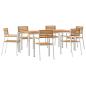 Preview: 7-teiliges Gartentischset aus massivem Holz Teak, Outdoor-Eßtisch 200x90x74,5 cm aus massivem Holz Teak, Stapelbare Gartenstühle 2 Stück aus massivem Holz Teak und Stahl, Stapelbare Gartenstühle 4 Stück aus massivem Holz Teak und Stahl