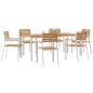 Preview: 7-teiliges Gartentischset aus massivem Holz Teak, Outdoor-Eßtisch 200x90x74,5 cm aus massivem Holz Teak, Stapelbare Gartenstühle 2 Stück aus massivem Holz Teak und Stahl, Stapelbare Gartenstühle 4 Stück aus massivem Holz Teak und Stahl