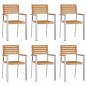 Preview: 7-teiliges Gartentischset aus massivem Holz Teak, Outdoor-Eßtisch 200x90x74,5 cm aus massivem Holz Teak, Stapelbare Gartenstühle 2 Stück aus massivem Holz Teak und Stahl, Stapelbare Gartenstühle 4 Stück aus massivem Holz Teak und Stahl
