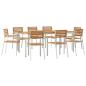 Preview: 9-teiliges Garten Essset Massivholz Teak, Garten Esstisch 200x90x74.5 cm Massivholz Teak, Stapelbare Gartenstühle 4 Stück Massivholz Teak und Stahl