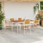 Preview: 7-teiliges Garten Essgruppe aus massivem Akazienholz, Esstisch 150x90x75 cm aus massivem Akazienholz, Stapelbare Gartenstühle 2 Stück aus massivem Akazienholz und Metall, Stapelbare Gartenstühle 4 Stück aus massivem Akazienholz und Metall