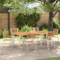 Preview: 7-teilige Garten Essgruppe aus massivem Akazienholz, Outdoor Esstisch 200x90x74,5 cm aus massivem Akazienholz, Stapelbare Gartenstühle 2 Stück aus massivem Akazienholz und Metall, Stapelbare Gartenstühle 4 Stück aus massivem Akazienholz und Metall