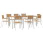 Preview: 9-teilige Garten Essgruppe Massivholz Teak, Outdoor Esstisch 200x90x74.5 cm Massivholz Teak, Stapelbare Gartenstühle 4 Stück Massivholz Teak und Metall
