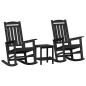 Preview: 3-teiliges Garten Lounge Set Schwarz HDPE, Schaukelstuhl Schwarz 70x92x108 cm HDPE, Adirondack Beistelltisch Schwarz 38x38x45 cm HDPE