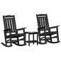 Preview: 3-teiliges Garten Lounge Set Schwarz HDPE, Schaukelstuhl Schwarz 70x92x108 cm HDPE, Adirondack Beistelltisch Schwarz 38x38x45 cm HDPE
