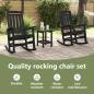 Preview: 3-teiliges Garten Lounge Set Schwarz HDPE, Schaukelstuhl Schwarz 70x92x108 cm HDPE, Adirondack Beistelltisch Schwarz 38x38x45 cm HDPE