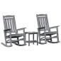 Preview: 3 teiliges Garten Lounge Set Hellgrau HDPE, Garten Schaukelstuhl Hellgrau 70x92x108 cm HDPE, Adirondack Beistelltisch Hellgrau 38x38x45 cm HDPE