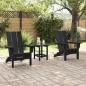 Preview: 3-teiliges Garten-Lounge-Set Schwarz HDPE, Faltbarer Adirondack-Stuhl Schwarz 74,5x80,5x90 cm HDPE, Adirondack-Seitertisch Schwarz 38x38x45 cm HDPE