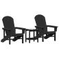 Preview: 3-teiliges Garten-Lounge-Set Schwarz HDPE, Adirondack-Stuhl Schwarz 74x82x91 cm HDPE, Adirondack-Beistelltisch Schwarz 38x38x45 cm HDPE