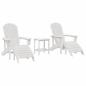 Preview: 3-teiliges Garten Lounge Set Weiß HDPE, Adirondack-Stuhl mit Fußstütze Weiß HDPE, Adirondack Beistelltisch Weiß 38x38x45 cm HDPE