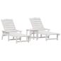 Preview: 3-tlg. Garten Lounge Set Weiß HDPE, Sonnenliege Weiß 53x162x98.5 cm HDPE, Adirondack Beistelltisch Weiß 38x38x45 cm HDPE