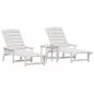 Preview: 3-tlg. Garten Lounge Set Weiß HDPE, Sonnenliege Weiß 53x162x98.5 cm HDPE, Adirondack Beistelltisch Weiß 38x38x45 cm HDPE