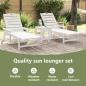 Preview: 3-tlg. Garten Lounge Set Weiß HDPE, Sonnenliege Weiß 53x162x98.5 cm HDPE, Adirondack Beistelltisch Weiß 38x38x45 cm HDPE