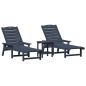 Preview: 3-teiliges Garten-Lounge-Set Marineblau HDPE, Sonnenliege Marineblau 53x162x98.5 cm HDPE, Adirondack Beistelltisch Marineblau 38x38x46 cm HDPE
