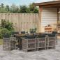 Preview: 9-teiliges Garten Essset mit Kissen Graues Poly-Rattan, Gartentisch Schwarz 200x80x73 cm Sicherheitsglas