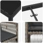Preview: 9-teiliges Garten Essset mit Kissen Graues Poly-Rattan, Gartentisch Schwarz 200x80x73 cm Sicherheitsglas