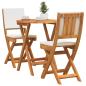 Preview: ARDEBO.de - 3-teiliges Faltbares Bistro-Set mit Kissen aus solidem Akazienholz