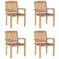 Preview: ARDEBO.de - Stapelbare Gartenstühle mit Kissen 4 Stk. Massivholz Teak