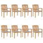 Preview: ARDEBO.de - Stapelbare Gartenstühle mit Kissen 8 Stk. Massivholz Teak