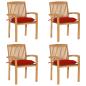 Preview: ARDEBO.de - Stapelbare Gartenstühle mit Kissen 4 Stk. Massivholz Teak
