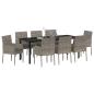 Preview: 9-teiliges Garten-Dining-Set mit Kissen Grau Poly-Rattan