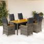 Preview: ARDEBO.de - 7-tlg. Garten-Bistro-Set mit Kissen Grau Poly Rattan