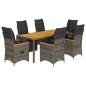 Preview: 7-tlg. Garten-Bistro-Set mit Kissen Grau Poly Rattan