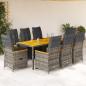Preview: ARDEBO.de - 9-tlg. Garten-Bistro-Set mit Kissen Grau Poly Rattan