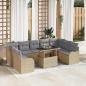 Preview: ARDEBO.de - 10-teilige Garten Sofa Set mit Kissen Beige Poly Rattan, 2-Sitzer Garten Sofa mit Kissen Beige Poly Rattan