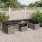 Preview: 11-teiliges Garten Sofa Set mit Kissen Grau Poly Rattan, 2-Sitzer Garten Sofa mit Kissen Grau Poly Rattan