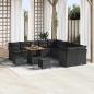 Preview: ARDEBO.de - 13-teiliges Garten-Sofa Set mit Kissen Schwarz Poly Rattan Akazie, 3-teiliges Garten Esstisch Set mit Kissen Schwarz Poly Rattan Akazie