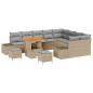 Preview: ARDEBO.de - 12-teiliges Garten Sofa Set mit Kissen Beige Poly Rattan Akazie, 3-teiliges Garten Esstisch Set mit Kissen Beige Poly Rattan Akazie, 2-Sitzer Garten Sofa mit Kissen Beige Poly Rattan