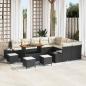 Preview: ARDEBO.de - 13-teiliges Garten Sofa Set mit Kissen Schwarz Poly Rattan Akazienholz, 4-teiliges Garten Esstisch Set mit Kissen Schwarz Poly Rattan Akazienholz, 2-Sitzer Garten Sofa mit Kissen Schwarz Poly Rattan