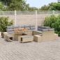 Preview: 13-teilige Garten Sofa Set mit Kissen Beige Poly Rattan Akazie, 2-Sitzer Garten Sofa mit Kissen Beige Poly Rattan, 3-teilige Garten Esstisch Set mit Kissen Beige Poly Rattan Akazie