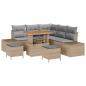 Preview: ARDEBO.de - 8-teiliges Garten Sofa Set mit Kissen Beige Poly Rattan Akazie, 2-Sitzer Garten Sofa mit Stauraum & Kissen Beige Poly Rattan, 3-teiliges Garten Essset mit Kissen Beige Poly Rattan Akazie