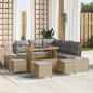 Preview: ARDEBO.de - 9-teiliges Garten Sofa Set mit Kissen Beige Poly Rattan Akazie, 2-Sitzer Garten Sofa mit Stauraum & Kissen Beige Poly Rattan, 4-teiliges Garten Essset mit Kissen Beige Poly Rattan Akazie