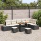 Preview: ARDEBO.de - 9-teiliges Garten Sofa Set mit Kissen Schwarz Poly Rattan Akazie, 2-Sitzer Garten Sofa mit Stauraum & Kissen Schwarz Poly Rattan, 3-teiliges Garten Esstisch Set mit Kissen Schwarz Poly Rattan Akazie